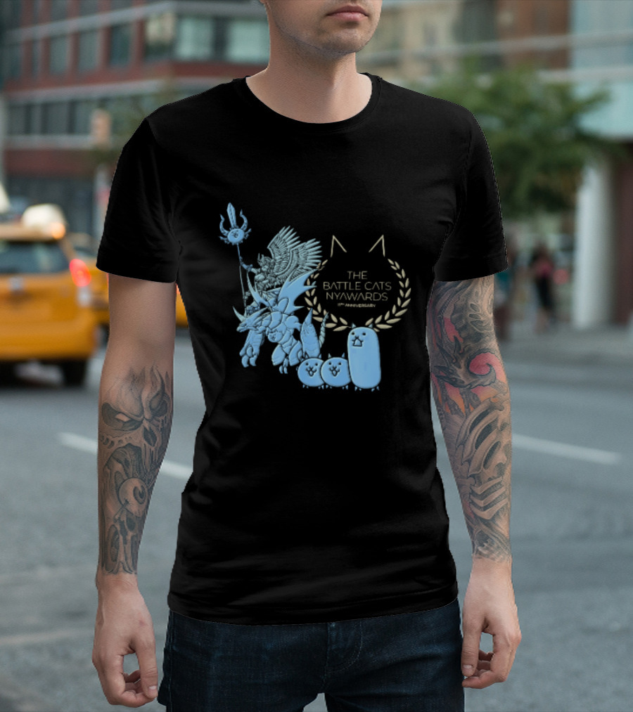 The Battle Cats Nyawards 11th Anniversary Characters Laurel Wreath Line T-Shirt