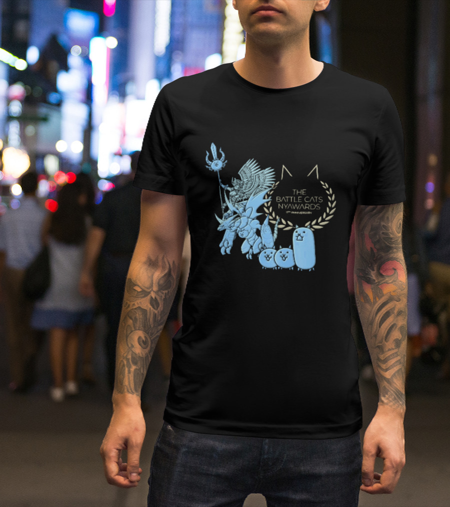 The Battle Cats Nyawards 11th Anniversary Characters Laurel Wreath Line T-Shirt
