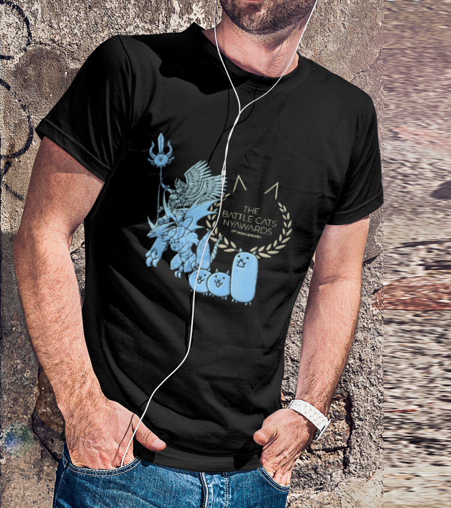 The Battle Cats Nyawards 11th Anniversary Characters Laurel Wreath Line T-Shirt