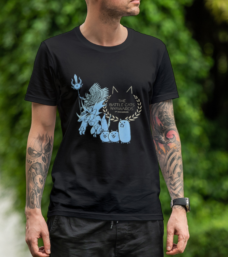 The Battle Cats Nyawards 11th Anniversary Characters Laurel Wreath Line T-Shirt