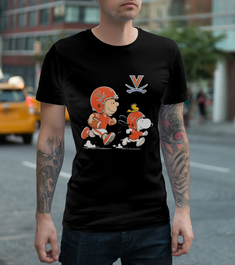 Charlie Brown Snoopy Woodstock Virginia Cavaliers Football Fun T-Shirt