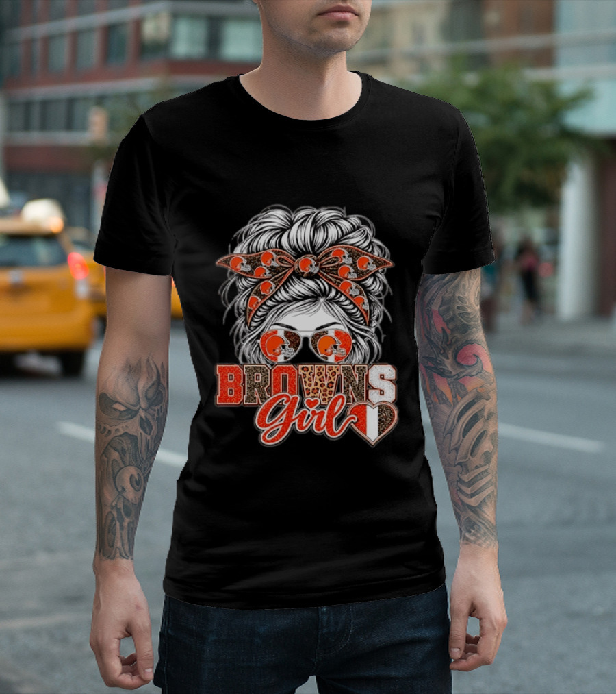 Cleveland Browns Girl Messy Bun Football T-Shirt