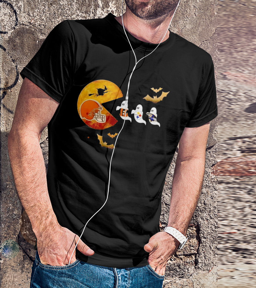 Cleveland Browns Pac Man Vs Bengals Steelers Ravens Halloween Battle T-Shirt