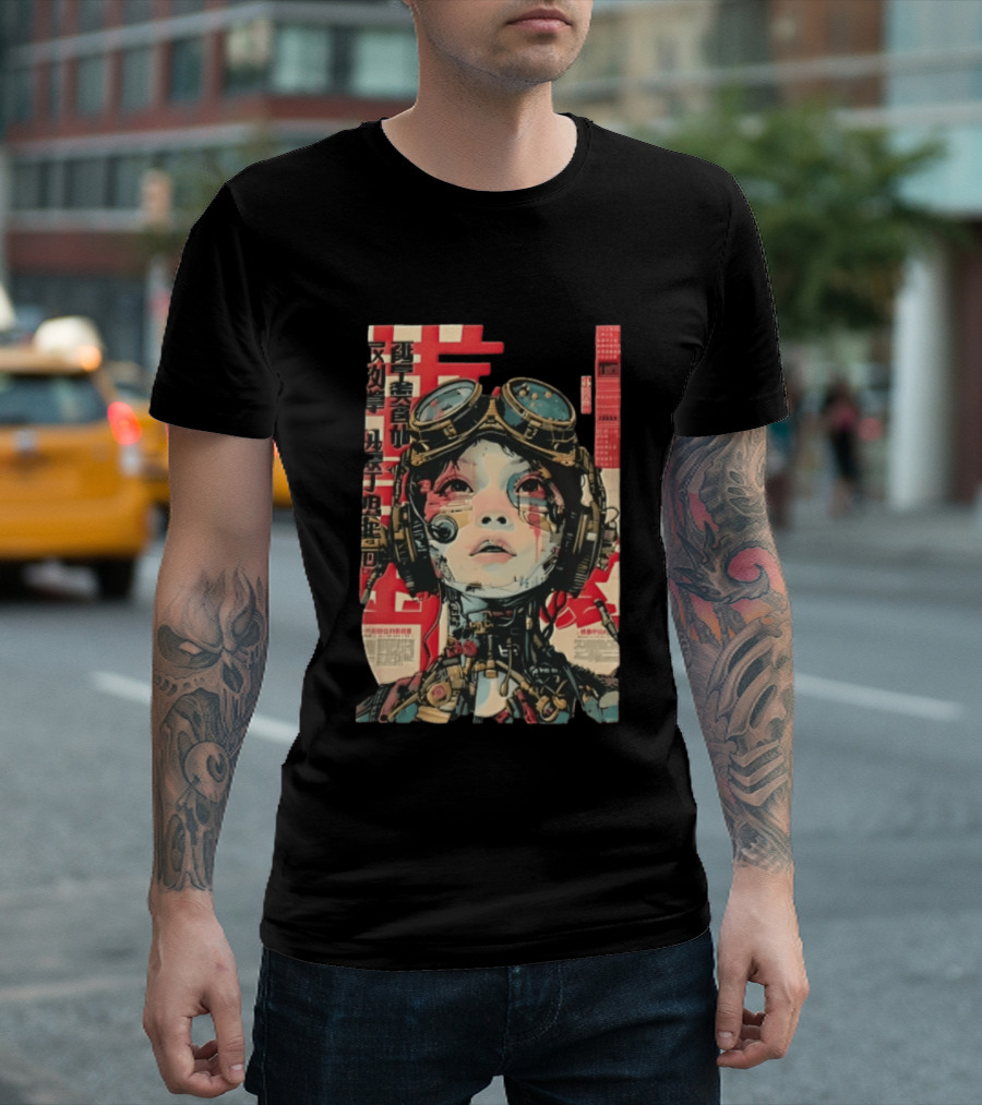 Cyberpunk Cyborg Woman With Goggles And Headphones Futuristic Aesthetic T-Shirt