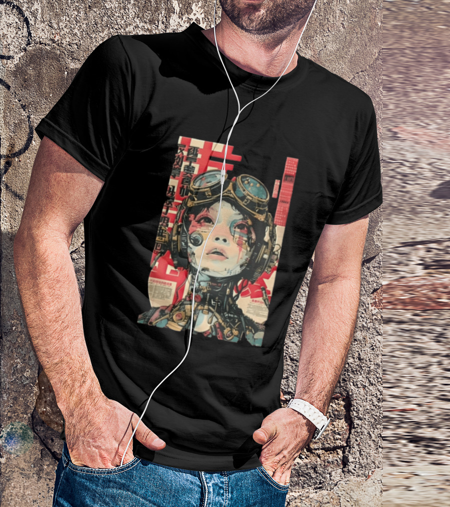 Cyberpunk Cyborg Woman With Goggles And Headphones Futuristic Aesthetic T-Shirt