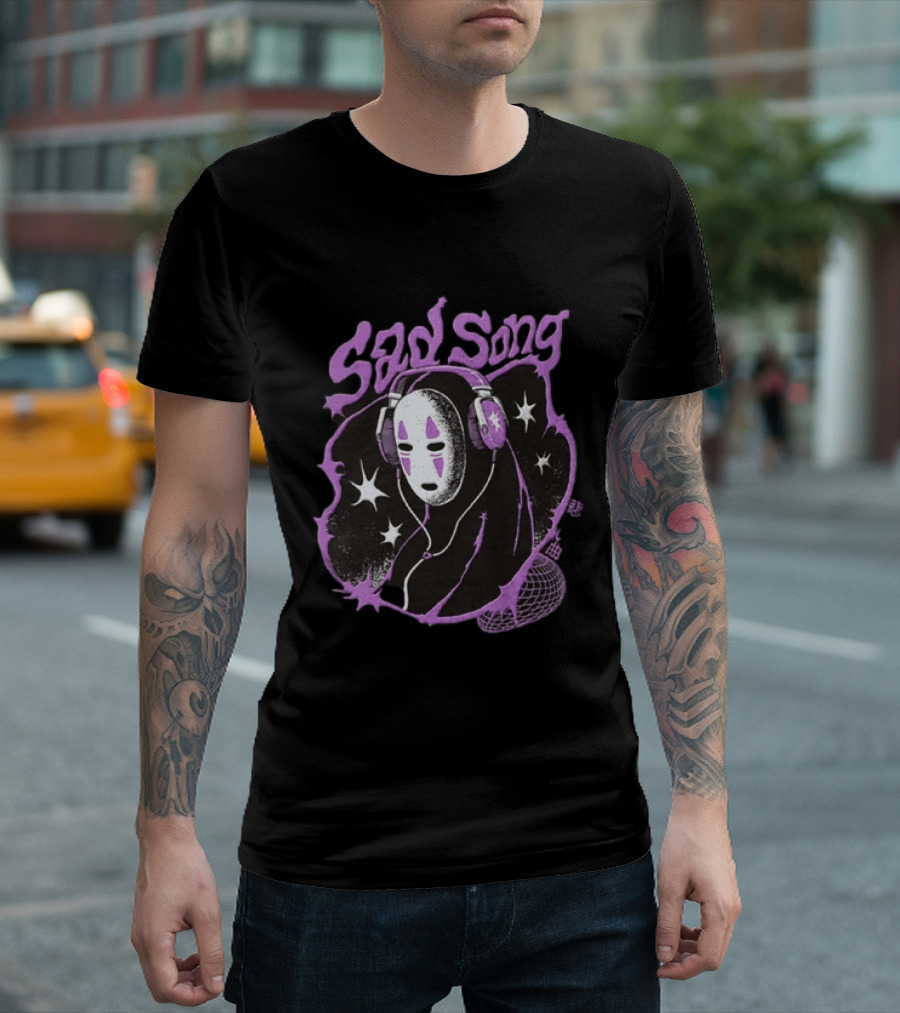 Spirited Away No Face Sad Song Headphones Purple Stars T-Shirt