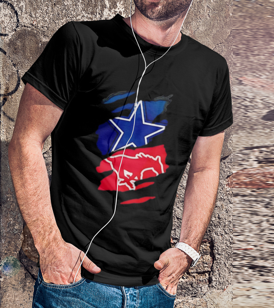 Dallas Cowboys Star And SMU Mustangs Red Ripped Effect T-Shirt