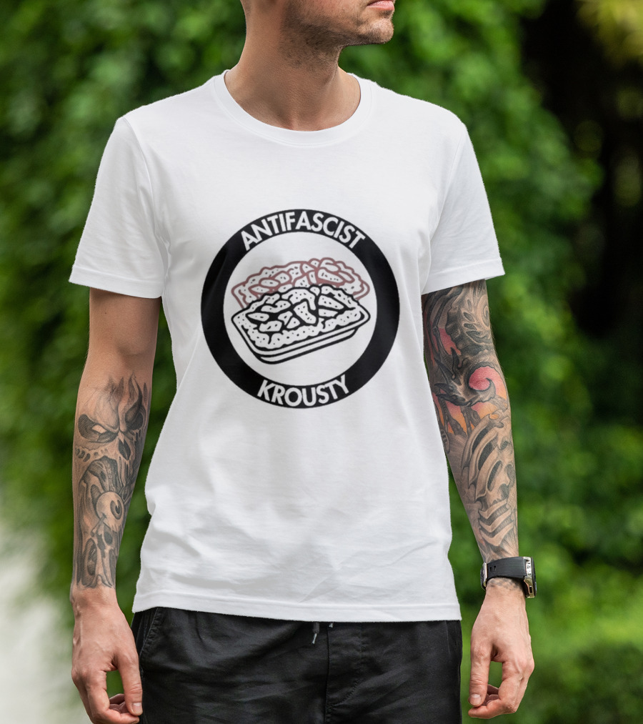 Antifascist Krousty Pizza Antifa Symbol Bold Political Message T-Shirt