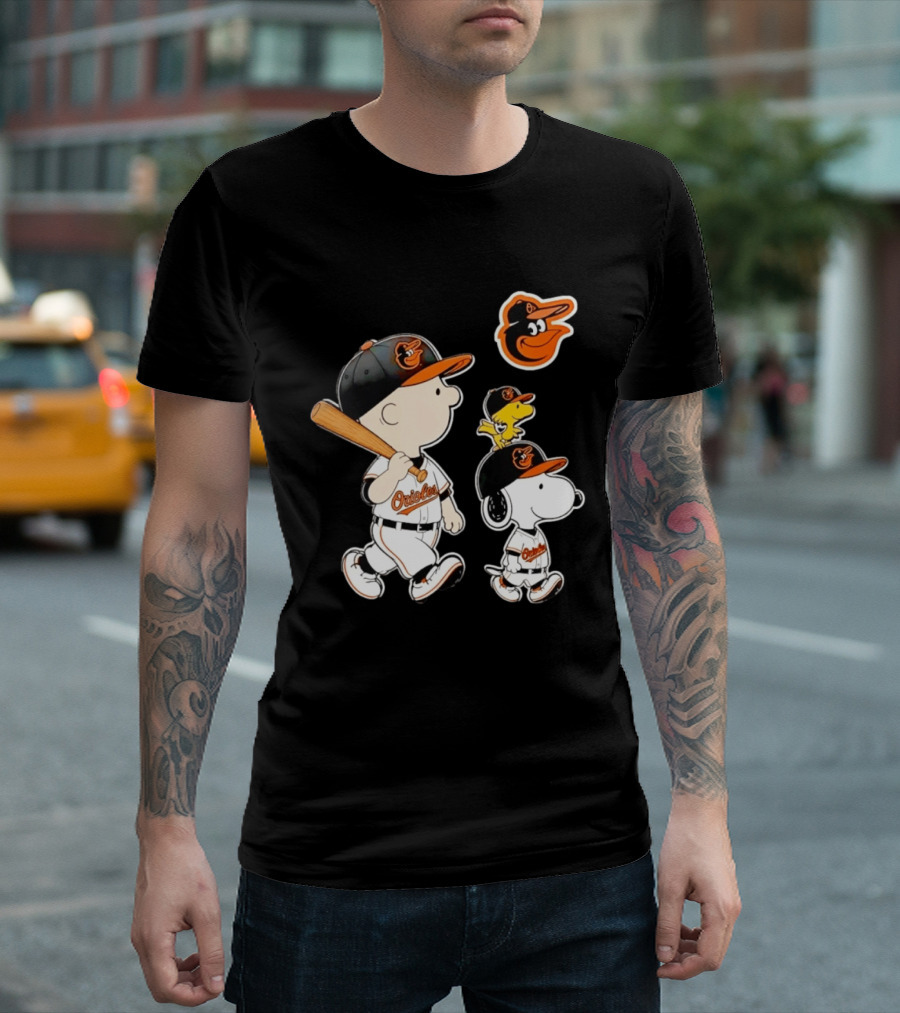 Woodstock Charlie Brown Snoopy Orioles Baseball Team T-Shirt