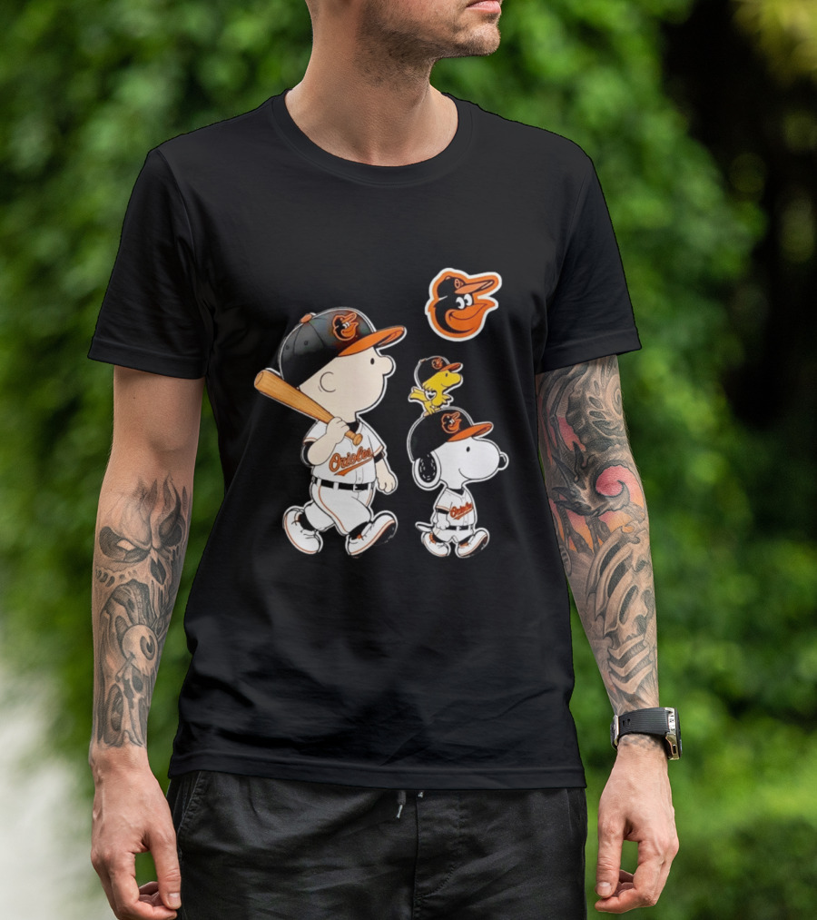 Woodstock Charlie Brown Snoopy Orioles Baseball Team T-Shirt