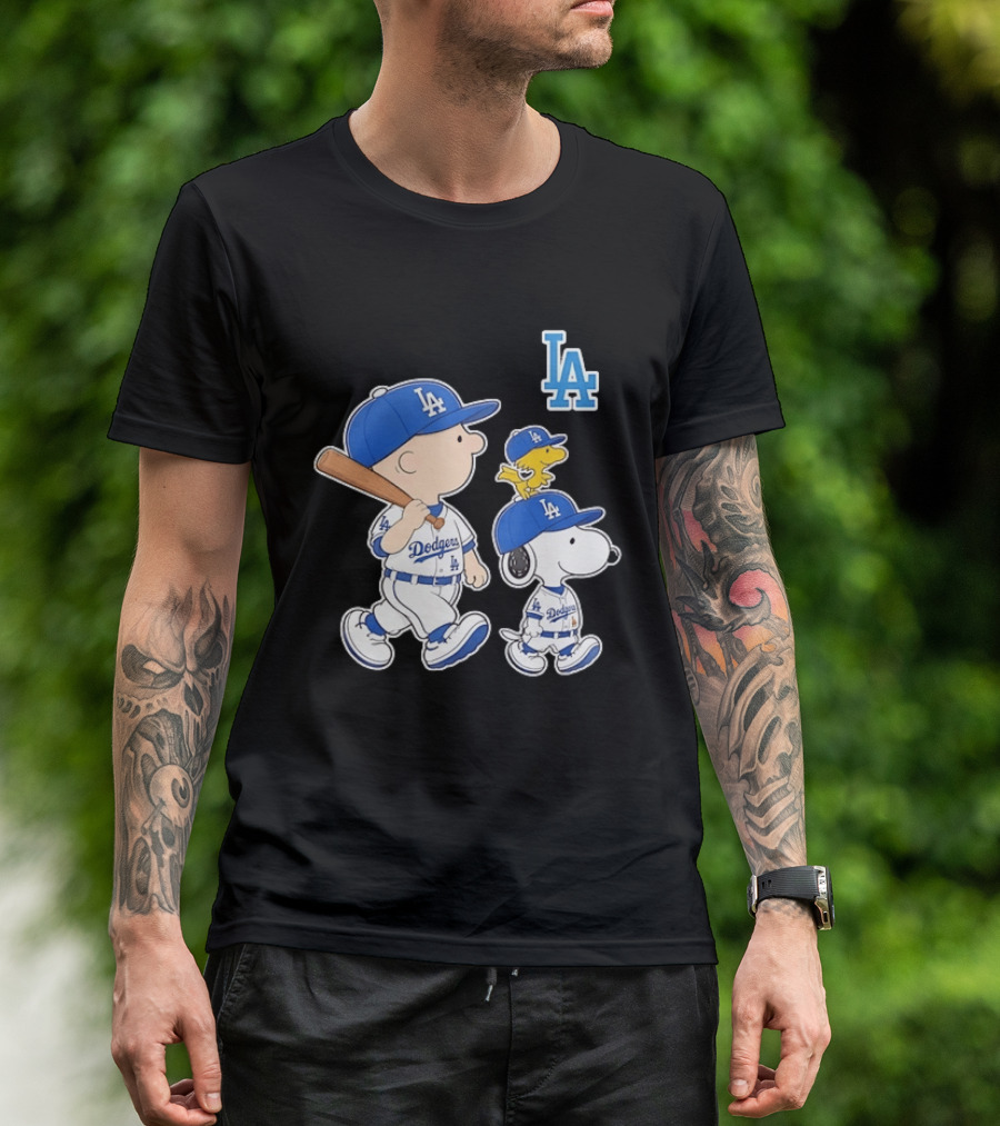 Woodstock Charlie Brown And Snoopy Los Angeles Dodgers Baseball T-Shirt
