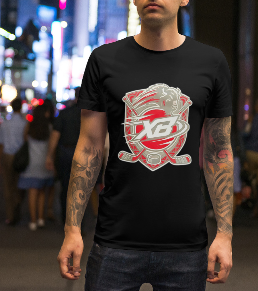 XB Buffalo Hockey Team Emblem With Crossed Sticks And Puck T-Shirt