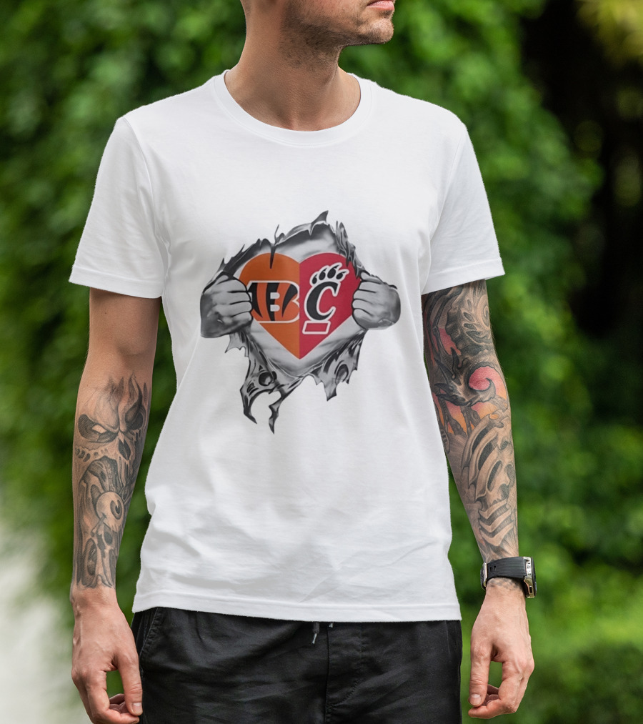 Cincinnati Bengals Bearcats Heart Logo Mashup T-Shirt