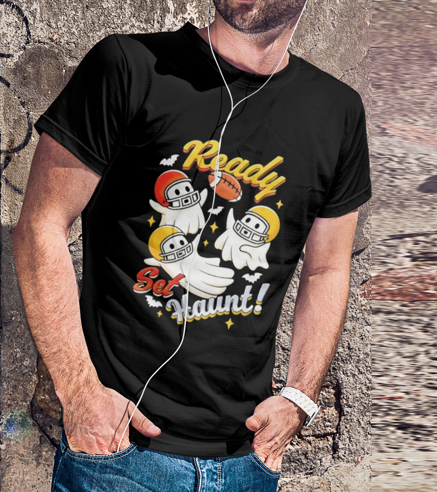 Ready Set Haunt Ghosts Football Helmet Halloween T-Shirt