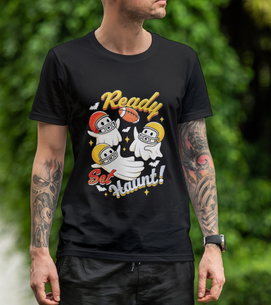 Ready Set Haunt Ghosts Football Helmet Halloween T-Shirt