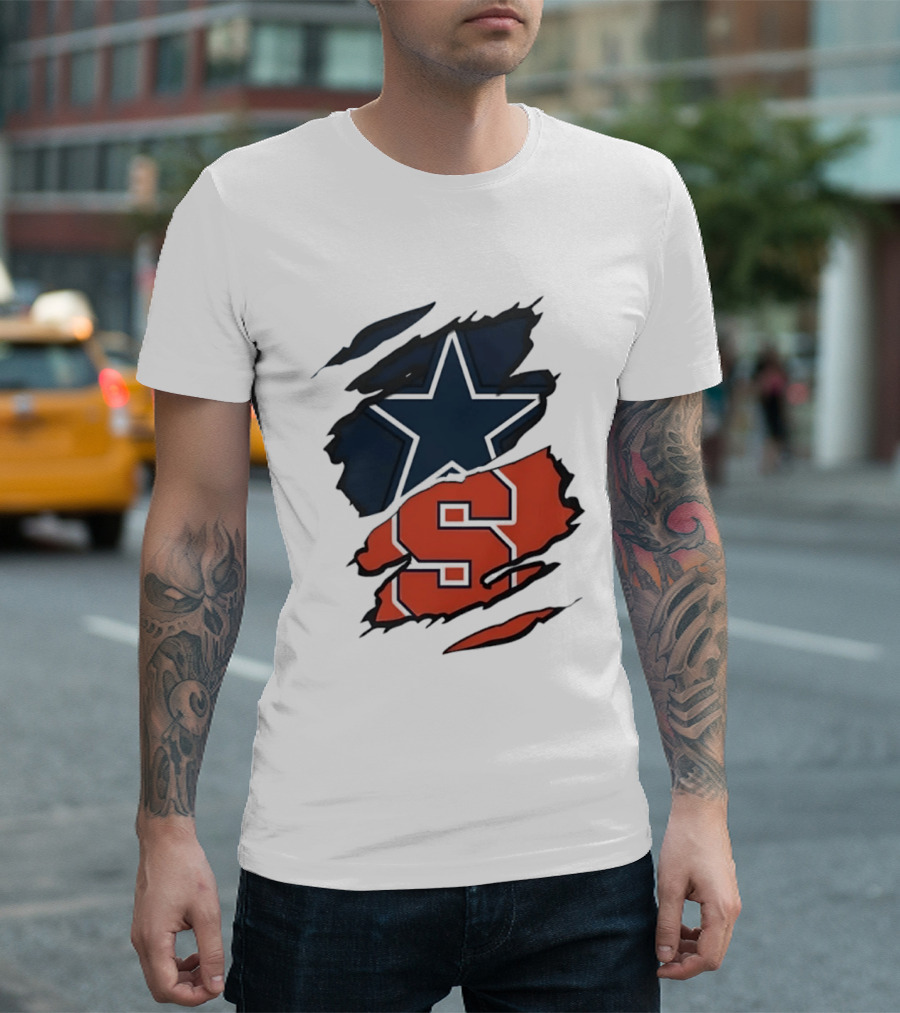Dallas Cowboys Star And Syracuse Orange Torn Fabric T-Shirt