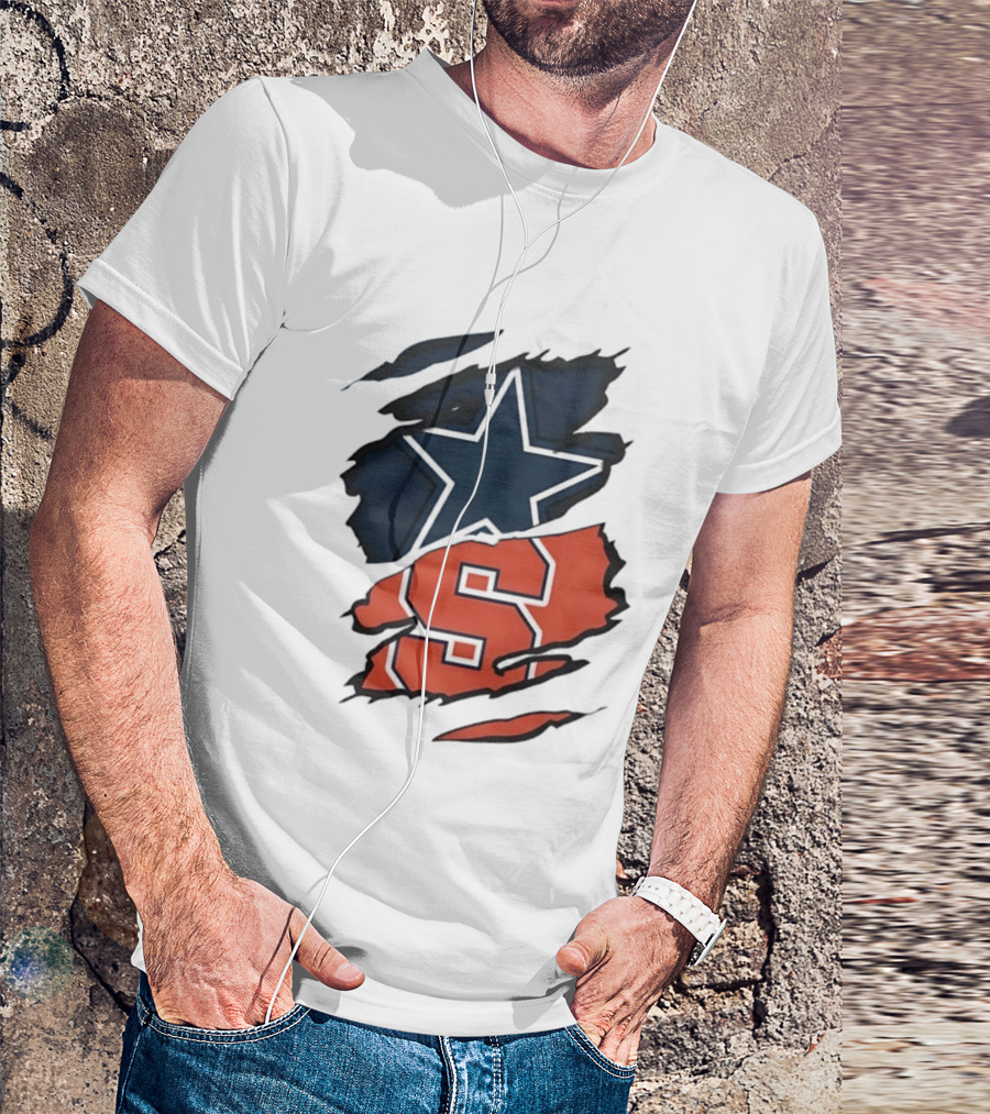 Dallas Cowboys Star And Syracuse Orange Torn Fabric T-Shirt