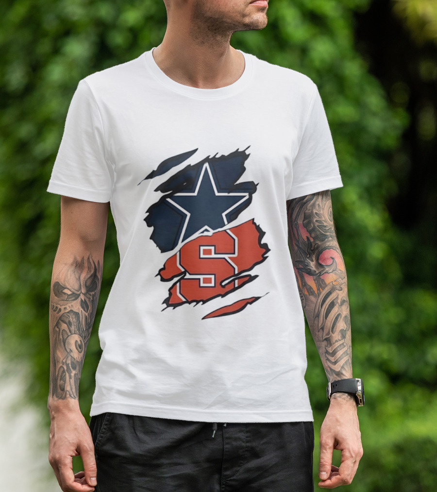 Dallas Cowboys Star And Syracuse Orange Torn Fabric T-Shirt