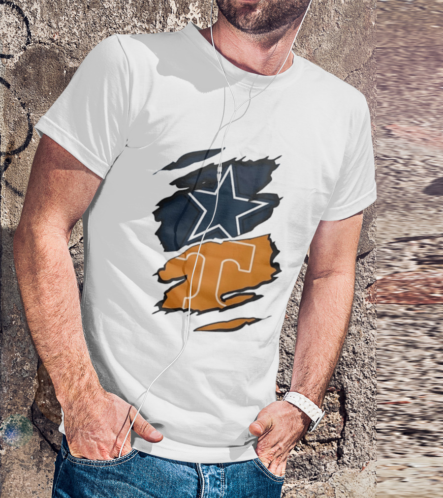 Dallas Cowboys Star Tennessee Volunteers Logo Ripped Effect T-Shirt