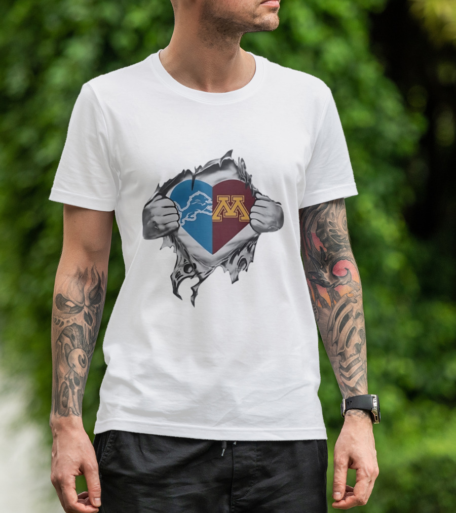 Detroit Lions And Minnesota Golden Gophers Heart T-Shirt