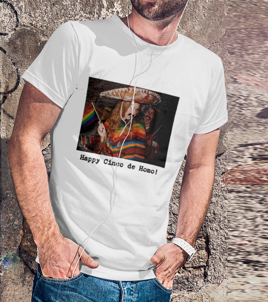 Happy Cinco De Homo Rainbow Poncho Sombrero Pride Celebration T-Shirt
