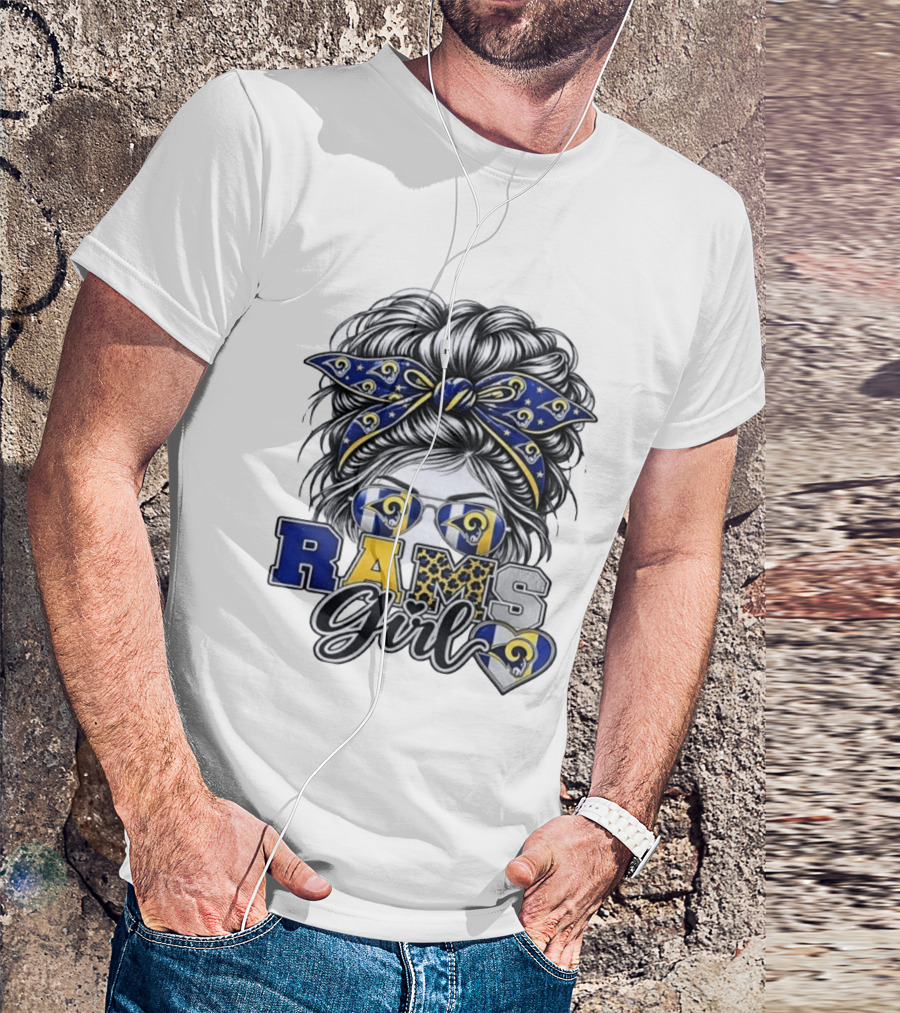 Rams Girl Messy Bun Bandana Sunglasses Fan T-Shirt