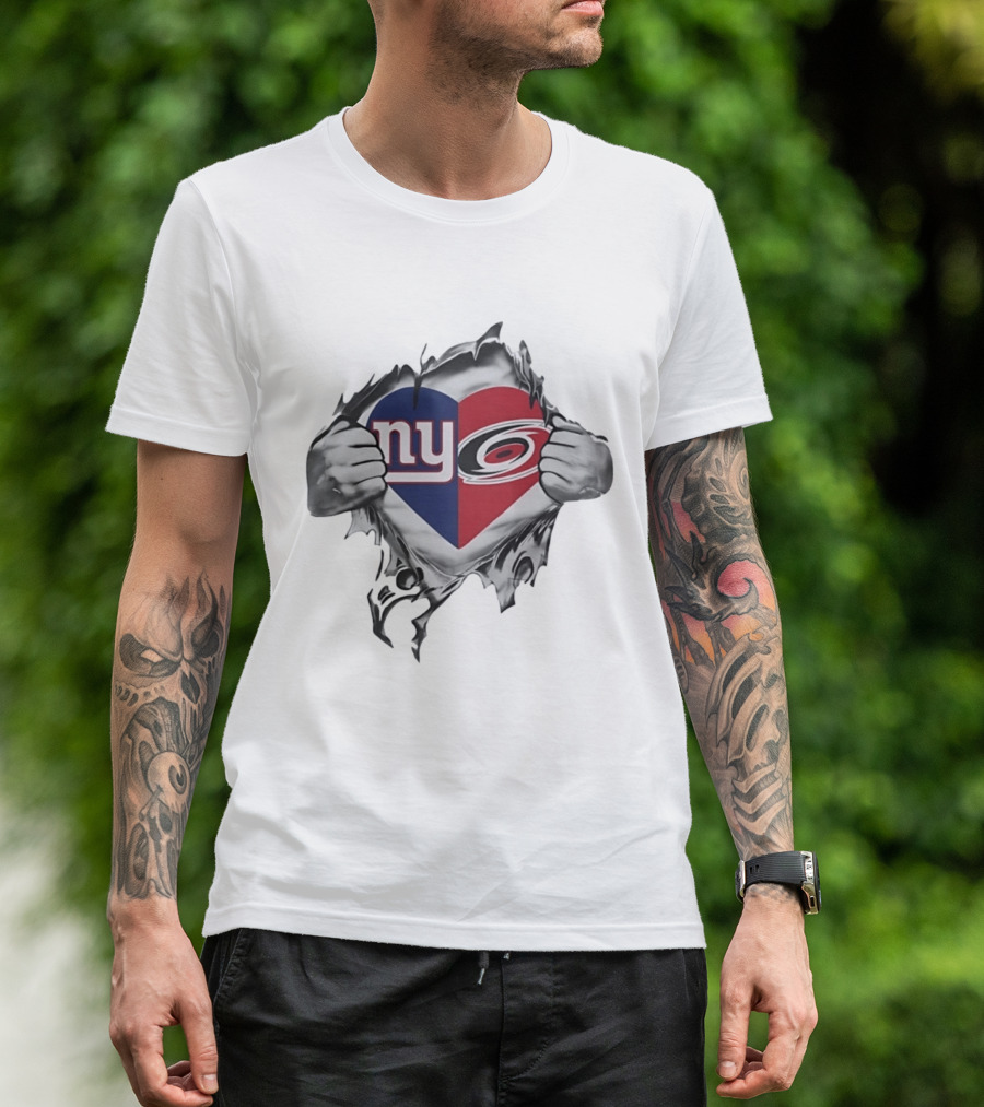 New York Giants Carolina Hurricanes Heart Fan Pride T-Shirt