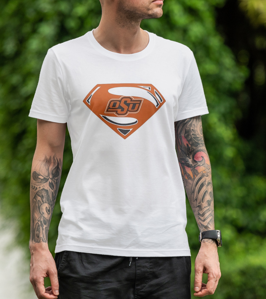 Oklahoma State University OSU Superman Emblem Orange T-Shirt