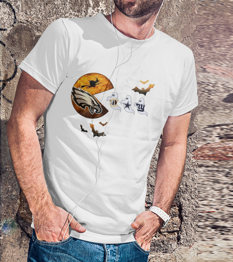Philadelphia Eagles Pac Man Halloween Washington Commanders Cowboys Giants Ghosts T-Shirt