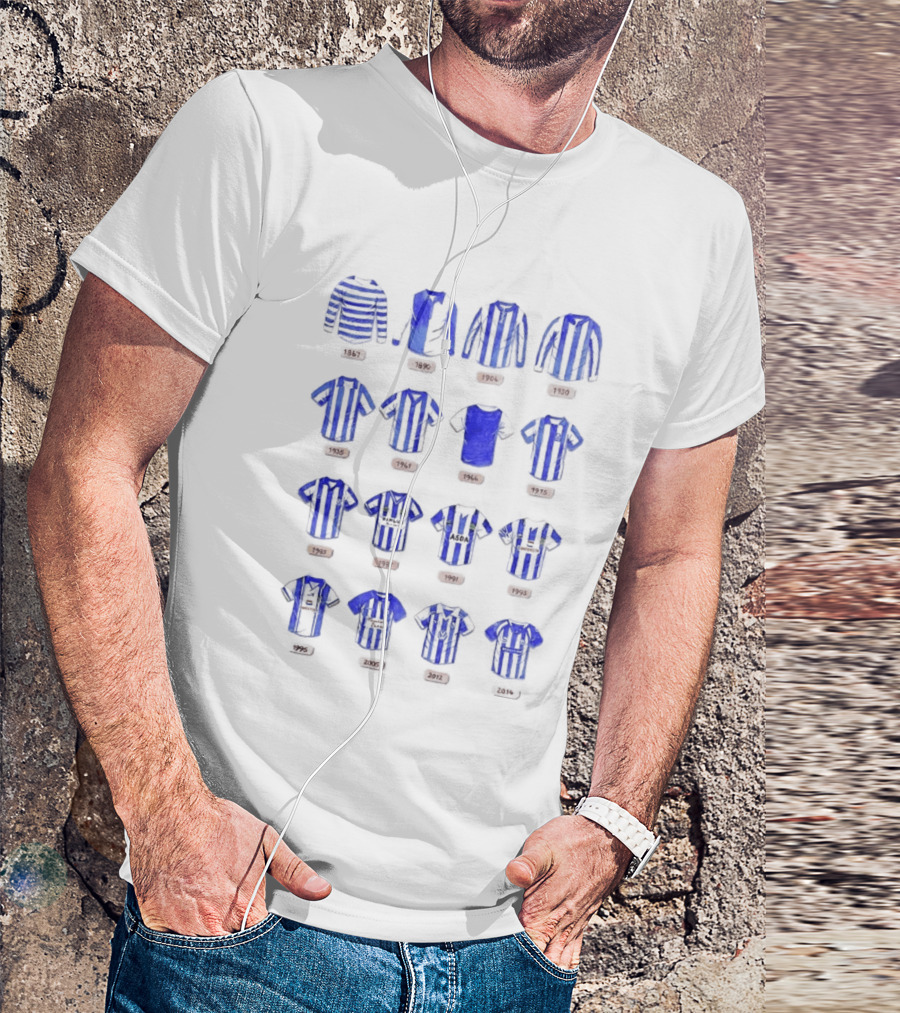 Sheffield Wednesday FC Kit Evolution 1867 1993 Blue And White Stripes T-Shirt