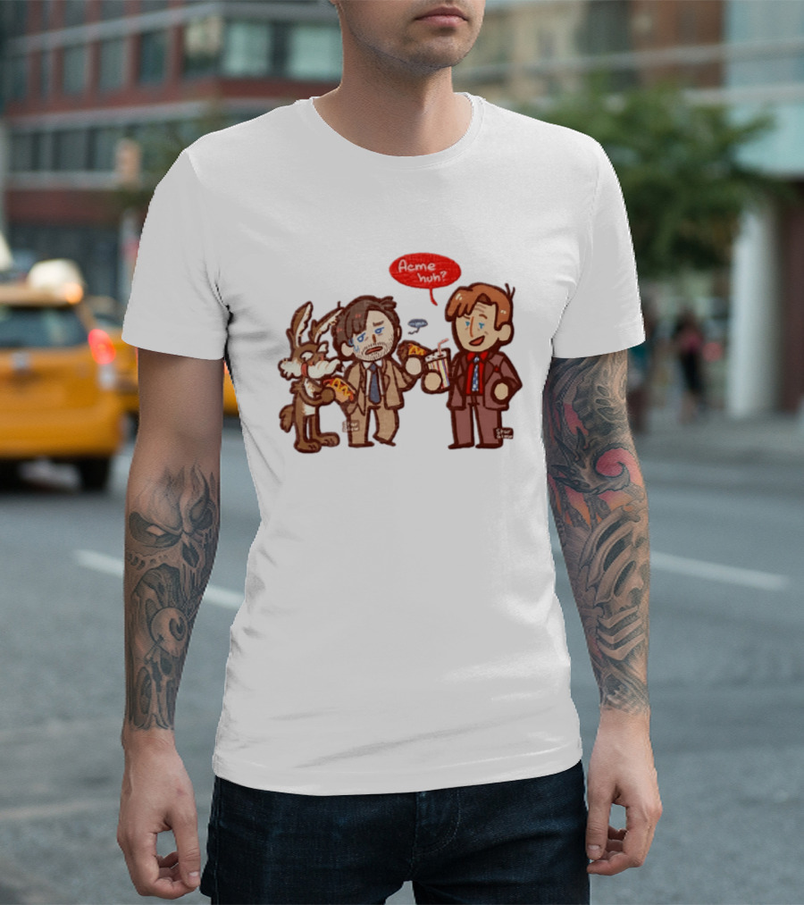 Wile E Coyote Saul Goodman Jimmy McGill Acme Huh Yeah Pizza Milkshake Cartoon Character Collaboration T-Shirt