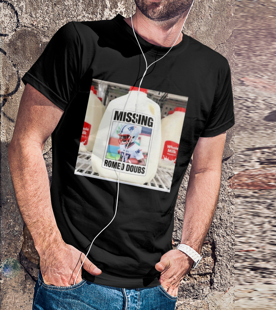 Missing Romeo Doubs Football Milk Carton With Patriots Helmet Image T-Shirt