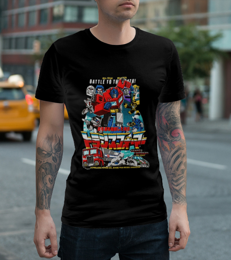 Optimus Prime Megatron Transformers Battle To The Death Beyond Good Japanese Text Autobots Decepticons Truck Robot T-Shirt