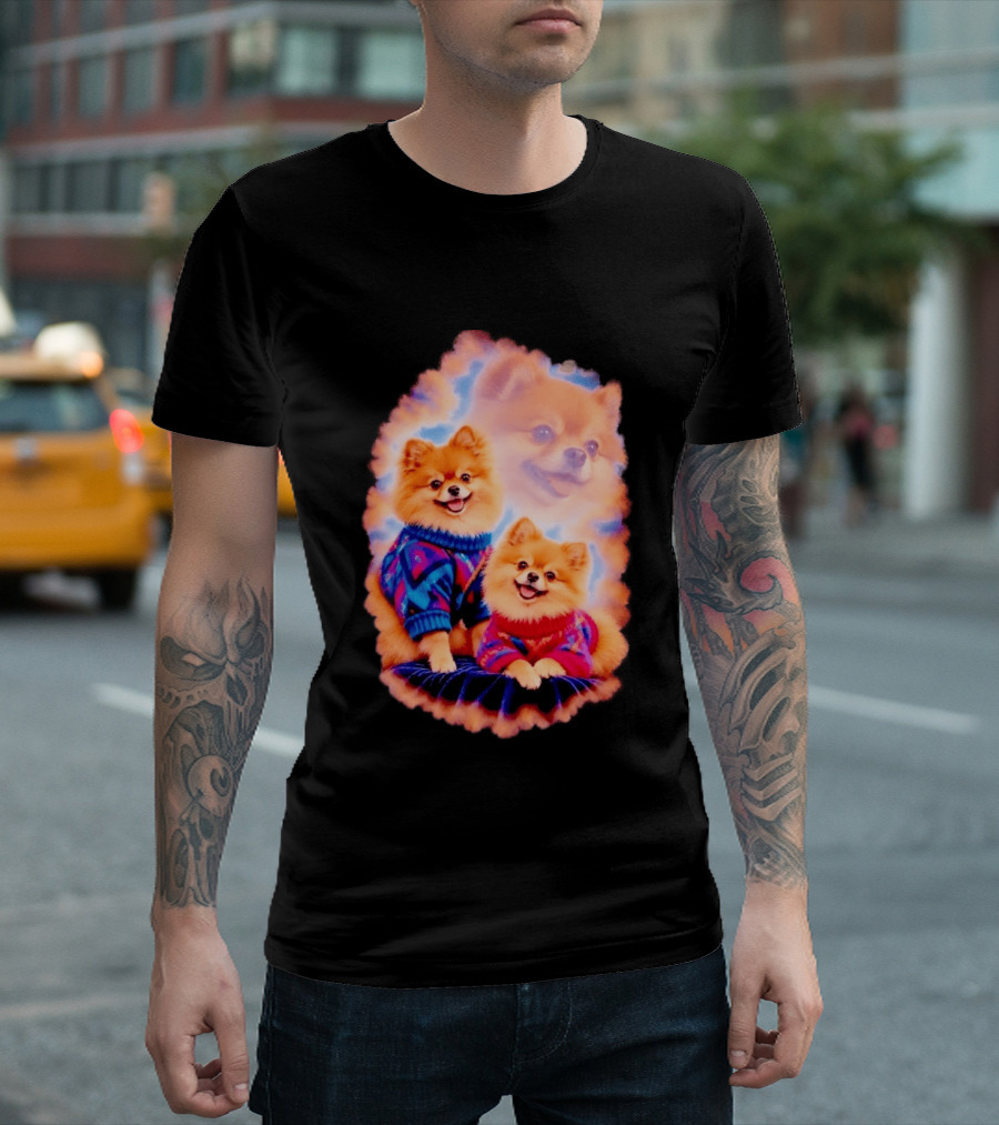 Pomeranian Puppies Cozy Sweaters Neon Pastel Vibe T-Shirt