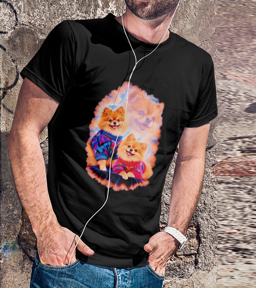 Pomeranian Puppies Cozy Sweaters Neon Pastel Vibe T-Shirt