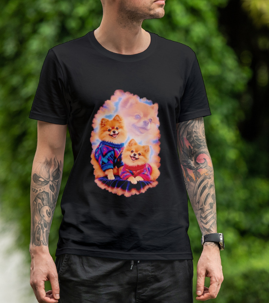 Pomeranian Puppies Cozy Sweaters Neon Pastel Vibe T-Shirt