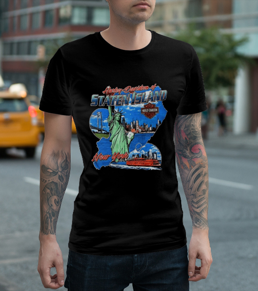Harley Davidson Of Staten Island Liberty NYC Skyline New York T-Shirt