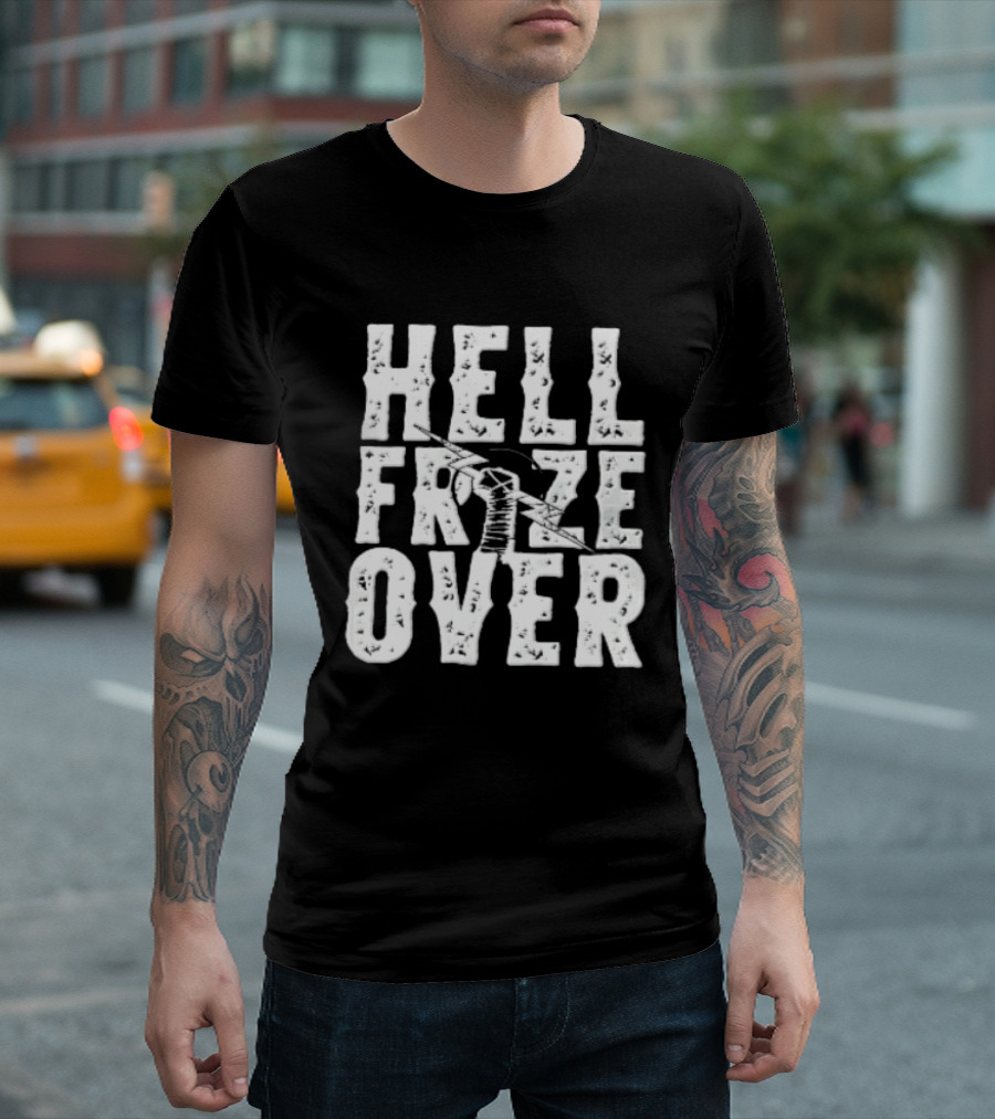 Hell Froze Over Taped Fist Lightning Bolt Distressed T-Shirt