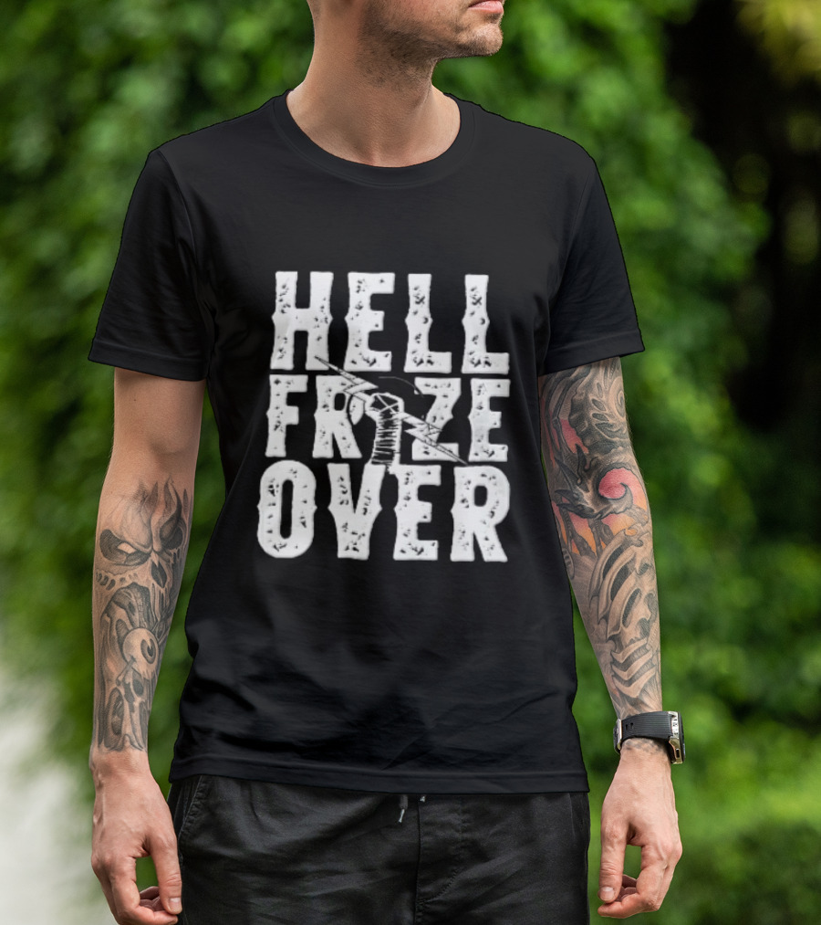 Hell Froze Over Taped Fist Lightning Bolt Distressed T-Shirt