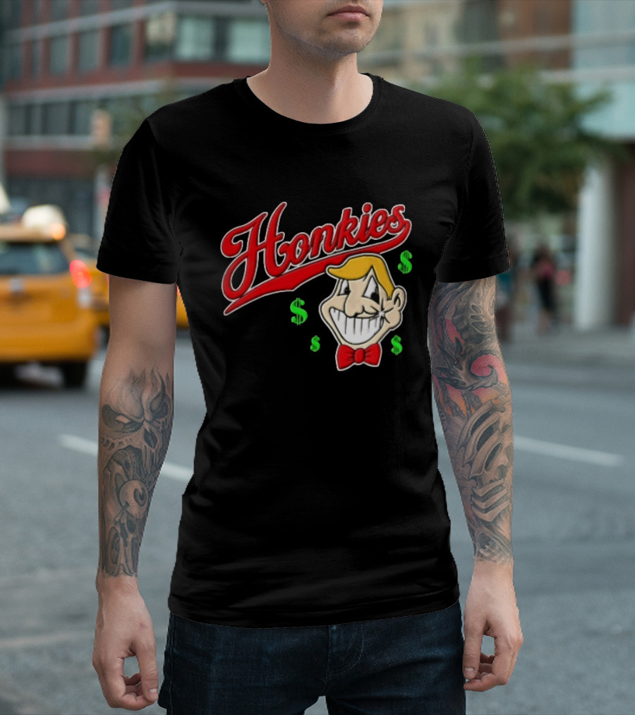 Honkies Red Script Cartoon Blond Man Dollar Signs T-Shirt