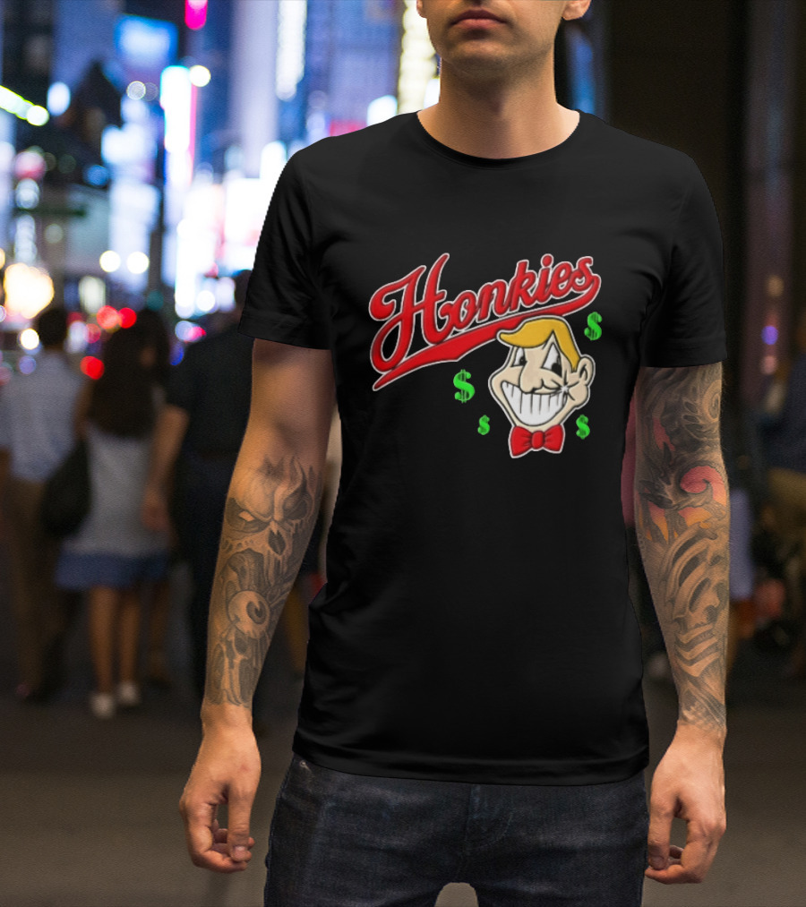 Honkies Red Script Cartoon Blond Man Dollar Signs T-Shirt