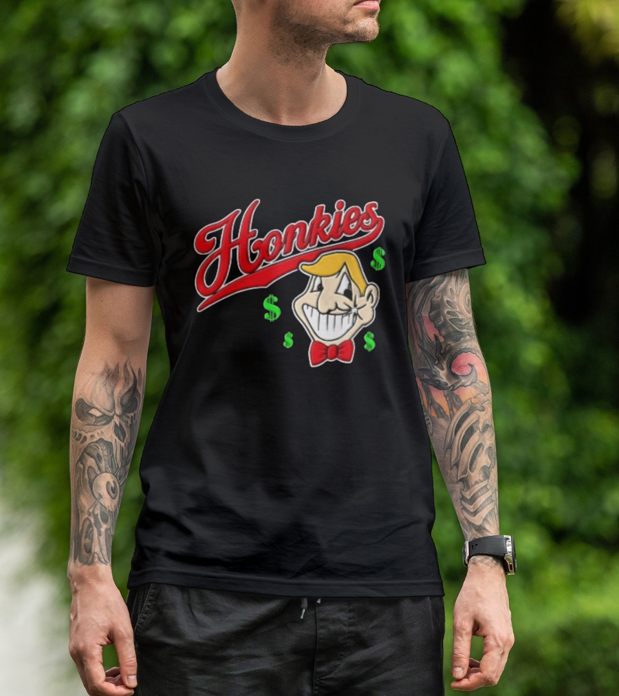 Honkies Red Script Cartoon Blond Man Dollar Signs T-Shirt