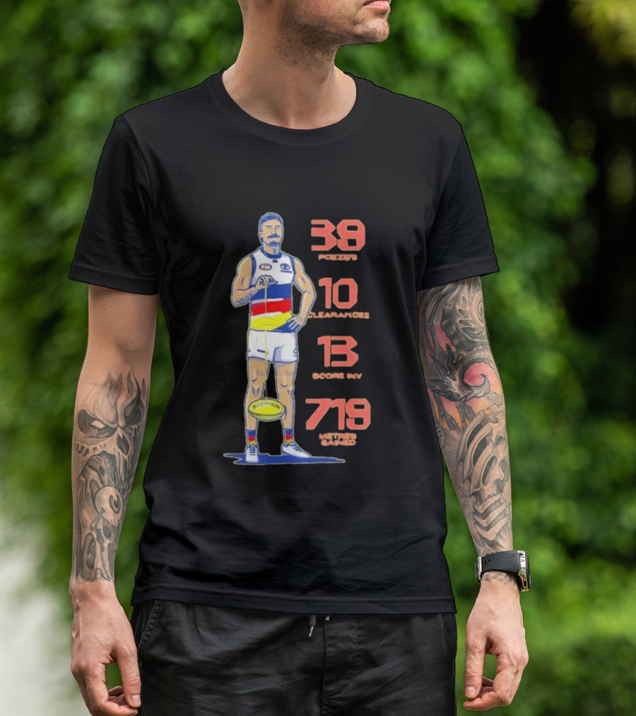 Izak Rankine Adelaide Crows 39 Pozzies 10 Clearances 13 Score Inv 719 Metres Gained AFL Sherrin Rugby Stats T-Shirt