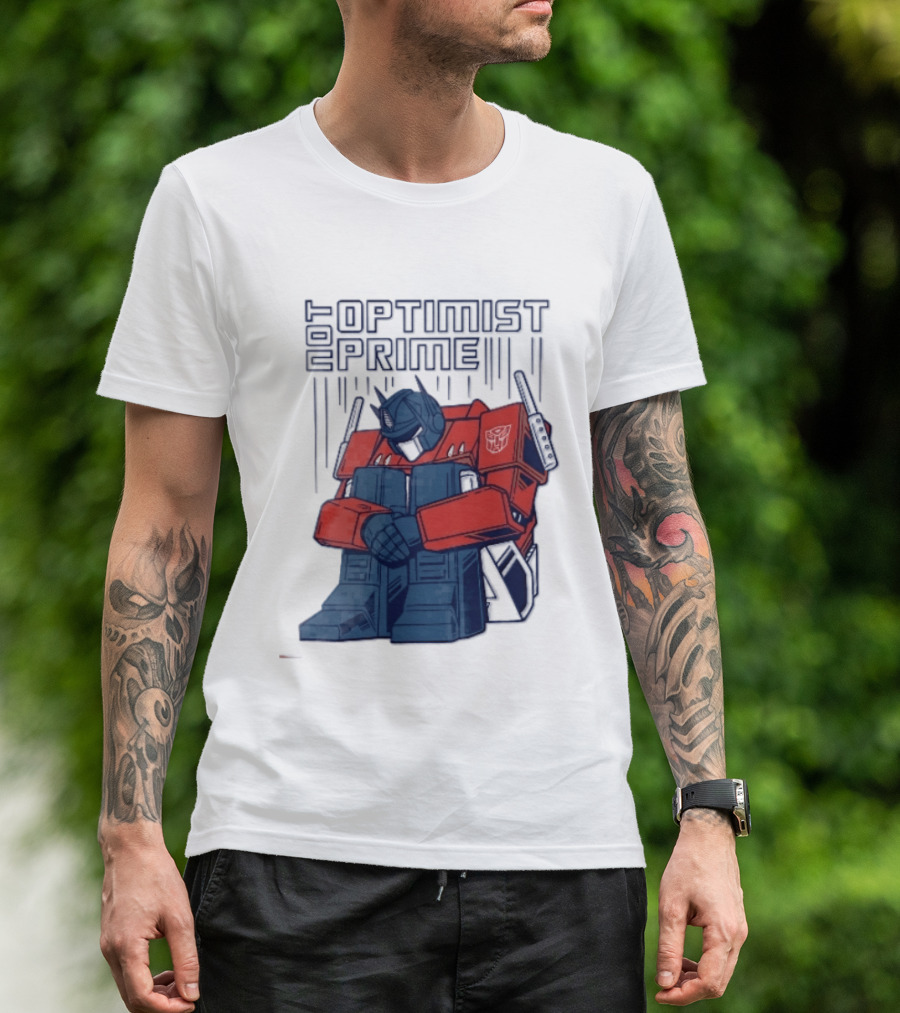 Optimist Prime Depressed Sad Robot Autobots Sitting T-Shirt