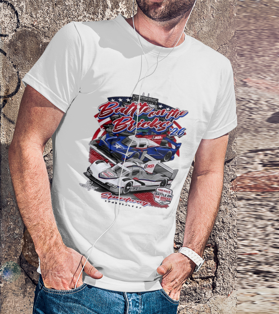 Battle On The Bricks '26 IMSA Indianapolis Motor Speedway Tire Rack Racing Cars T-Shirt