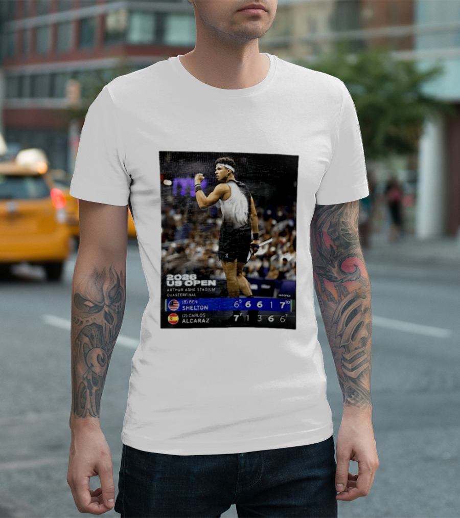 2026 US Open Arthur Ashe Stadium Quarterfinal Ben Shelton Vs Carlos Alcaraz T-Shirt
