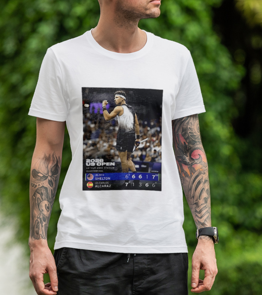 2026 US Open Arthur Ashe Stadium Quarterfinal Ben Shelton Vs Carlos Alcaraz T-Shirt