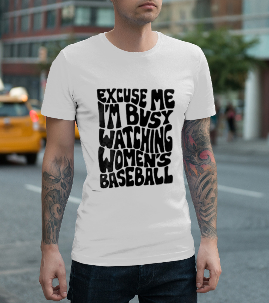 Excuse Me I'm Busy Ing Women's Baseball Doodlebymeg Groovy Wavy T-Shirt