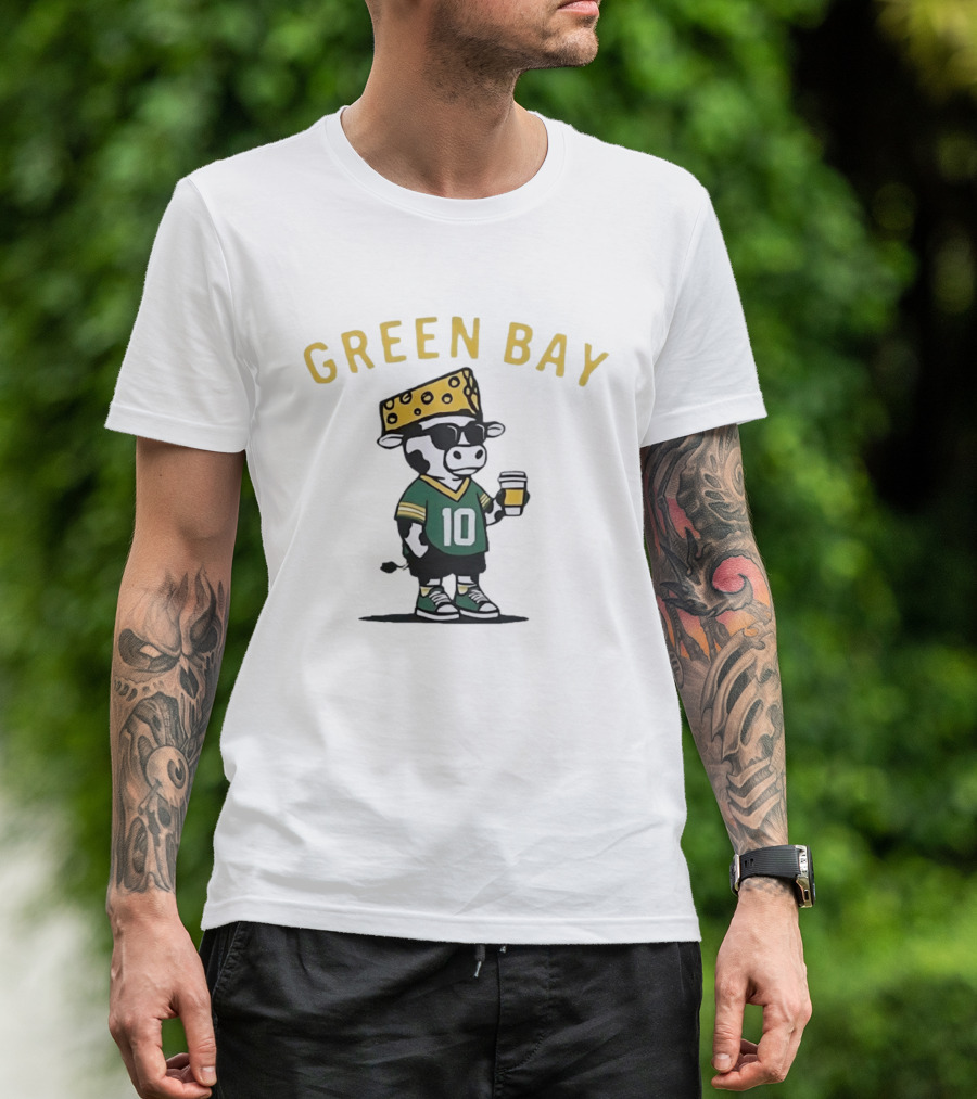 Green Bay Cow Wearing Cheesehead And Number 10 Jersey T-Shirt