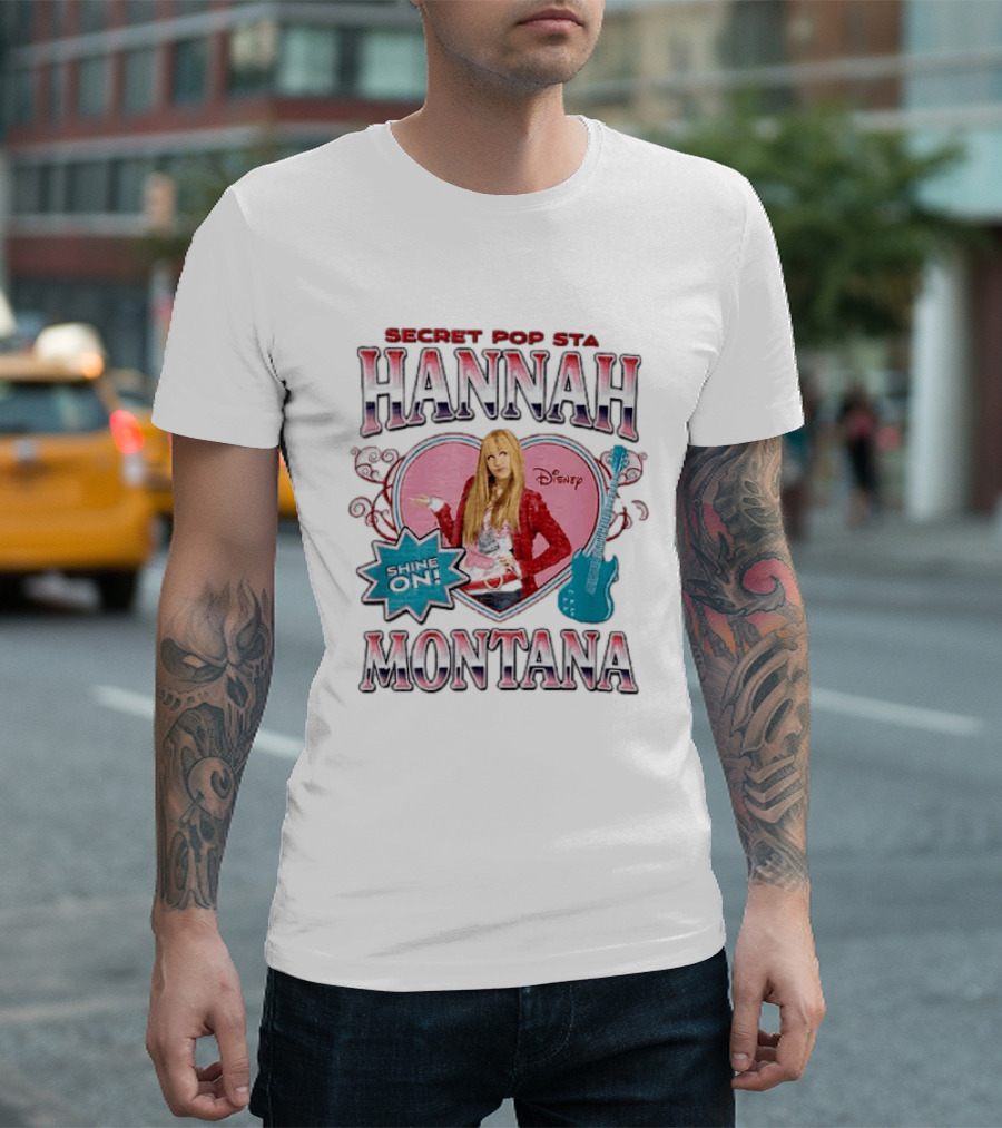 Hannah Montana Secret Pop Star Shine On Disney Heart Electric Guitar T-Shirt